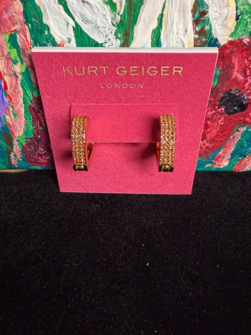 Kurt Geiger Pink Stone Pavé Heart Huggie Earrings NWT